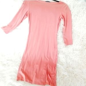 Soprano Pink Midi Dress with Timeless Elegance 3/4 Sleeve Front Slit Size Large